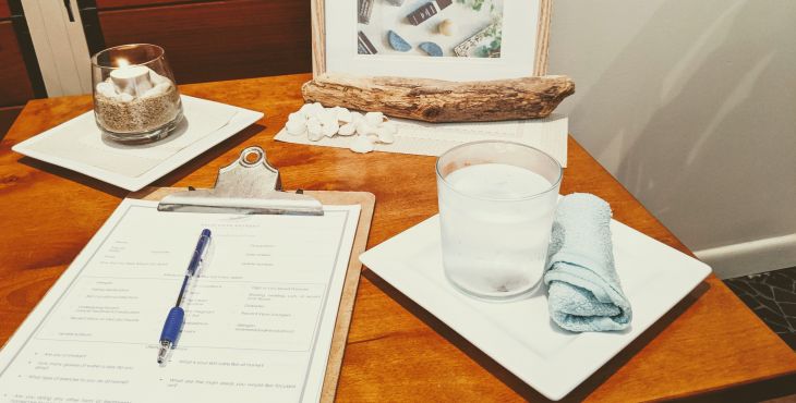 Spa Reception, client form, ice tea, day spa palm cove, massage cairns, ikou, beauty cairns, waterlily, day spa